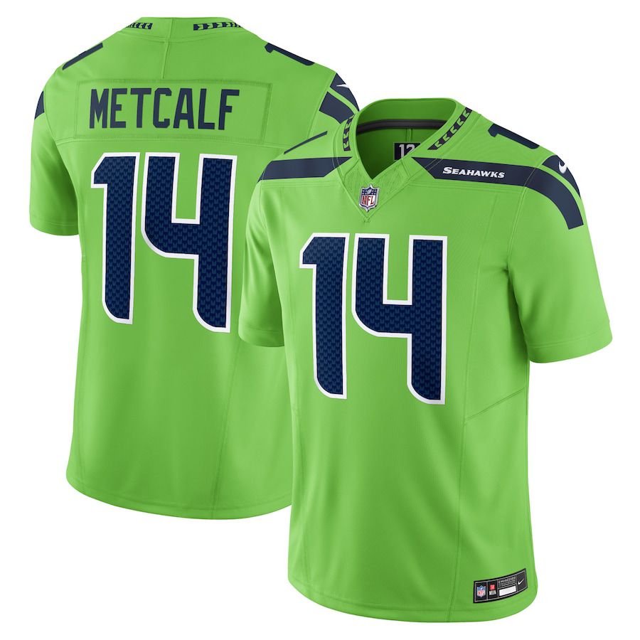 Men Seattle Seahawks 14 DK Metcalf Nike Neon Green Vapor F.U.S.E. Limited NFL Jersey